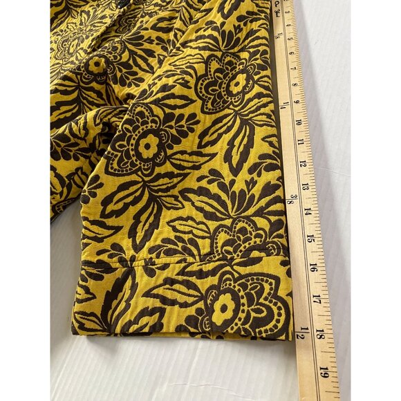 Maggie Barnes Yellow & Brown Floral Cotton Jacket with 3/4 Sleeves Size 2X - Picture 8 of 8